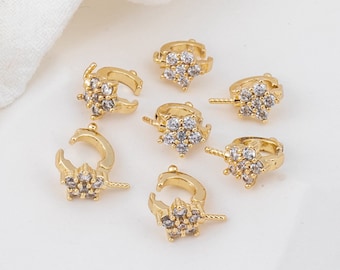 2pcs/4pcs/10pcs 6x8mm 14k Gold Plated Brass Zircon Star Clasp,Universal Clasp For Half Hole Pearl TR278