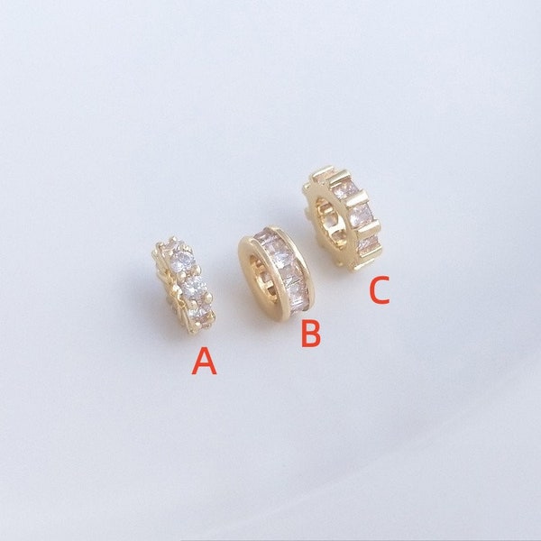 2pcs/4pcs/10pcs 14k Gold CZ Pave Zircon Interval Beads Spacer Beads Big Hole Beads YQ46