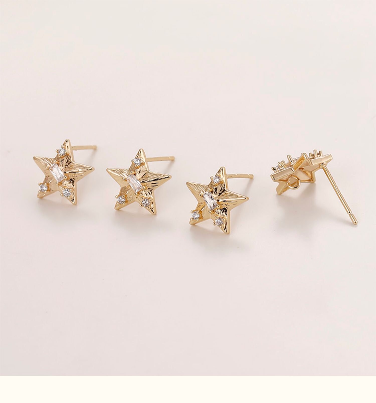 5pairs 11mm 18K Gold Plated Brass Zircon Star Ear Studs