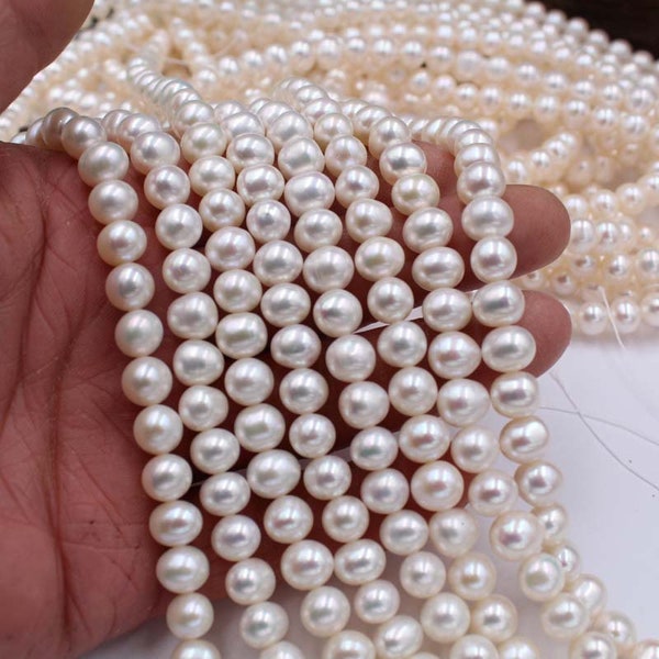 1 brin de perles d'eau douce rondes blanches de 8 à 9mm, perles d'eau douce pour la fabrication de bijoux Y029