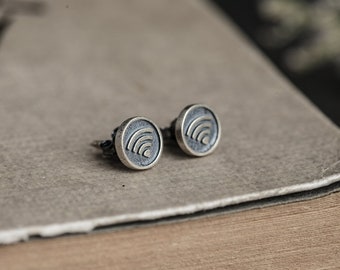 S925 Sterling Silver Round Wifi Geometry Ear Studs Earrings