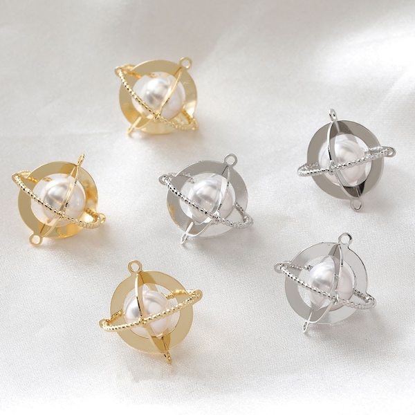 2pcs/4pcs/10pcs 22mm 14K Gold Plated Brass Globe Geometry Charm Pendant Connector GG602