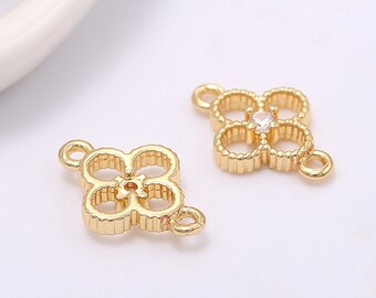 送料無料 通販 激安 14k 8x12mm 10pcs Gold Clover Out Hollow Zircon Brass Plated その他