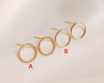 2pairs/5pairs 14K Gold Plated Brass Round Ear Studs Ring Ear Studs Geometry Earring Studs With 925 Sterling Silver Pin YR70