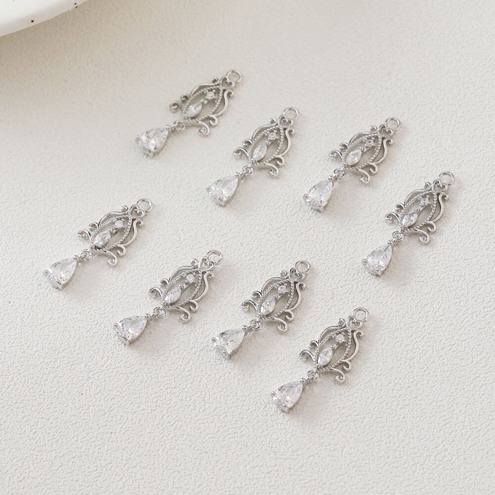 2pcs/4pcs/10pcs 10x27mm 14k Gold CZ Pave Zircon Drop Charm