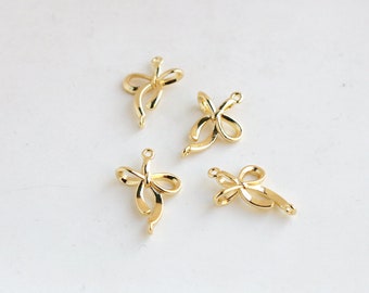 10PCS 11X16MM 14k Gold Plated Brass Bowknot Charm Pendant Connector TR432