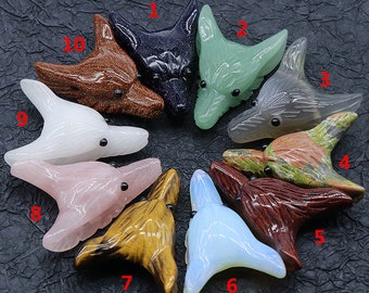 2pcs 40x30mm Wolf Head Pendants,Natural Stone Wolf Head,Gemstone Wolf Pendants,Healing Pendants KS665