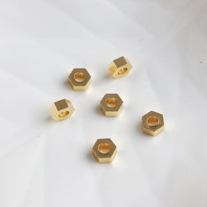 10pcs/20pcs/50pcs 6mm 14k Matte Gold Plated Brass Hexagon Beads Spacer Beads Big Hole Beads TR434