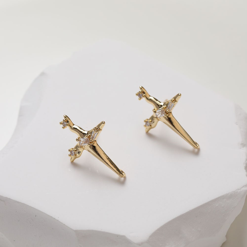 1pair/2pairs/5pairs 15.4x23mm 14K Gold Plated Brass Cross