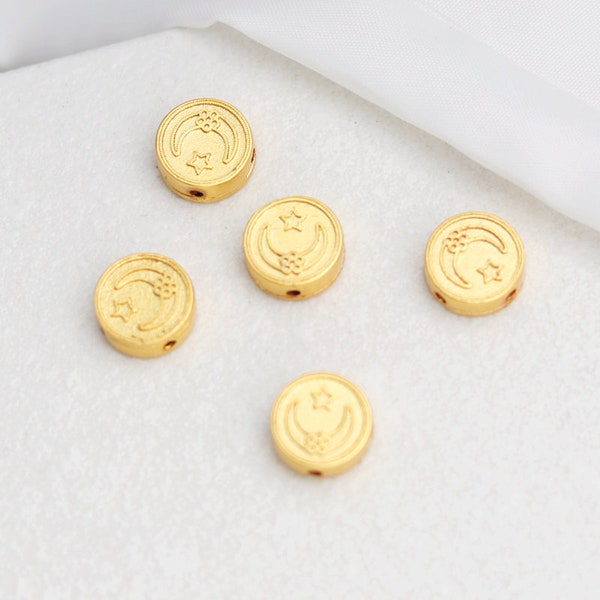 2pcs/4pcs/10pcs 10mm 18K Matte Gold Plated Brass Double Sides Moon Beads Star Beads Round Beads Spacer Beads TR912