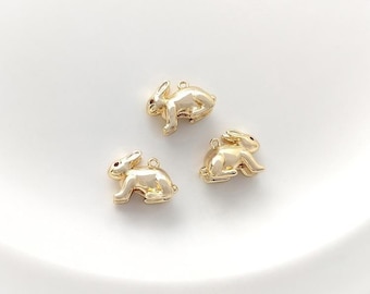 2pcs/4pcs/10pcs 14k Gold Plated Brass 3D Rabbit Charm Pendant YG639