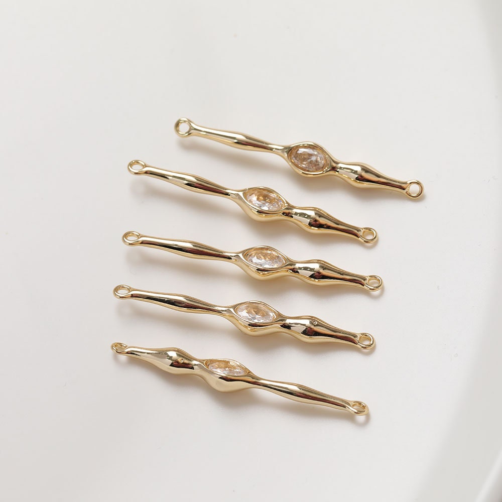 2pcs/4pcs/10pcs 5.1x38.1mm 14K Gold Plated Brass Zircon Bar