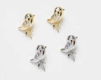 2pcs/4pcs/10pcs 10.5X12.3mm 14k Gold Plated Brass 3D Bird Charm Pendants GG2084