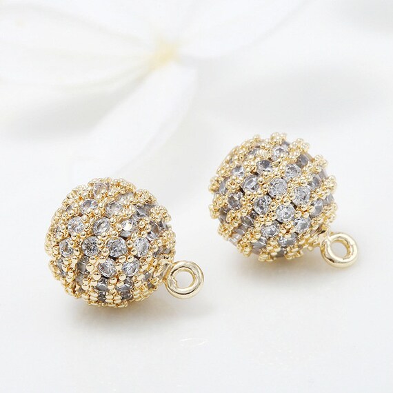 10pcs 14k Gold CZ Pave Zircon Round Ball Charm Pendant