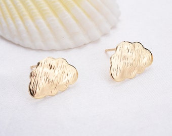 5pairs 11x10mm Real Gold Plated Brass Cloud Ear Studs Knot Earring Studs P7833