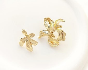 2pairs/5pairs 14K Gold Plated Brass Flower Ear Studs Plant Earring Studs With 925 Sterling Silver Pin YR392