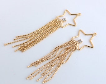 1pc/2pcs/5pcs 20X75mm 14K Gold Plated Chain Tassels Star Charm Pendant TR775