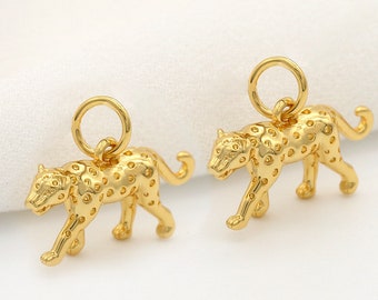 激安直営店 Brass Gold 14k 13x20mm 10pcs Leopard ZX4185 Pendants Charm アクセサリー