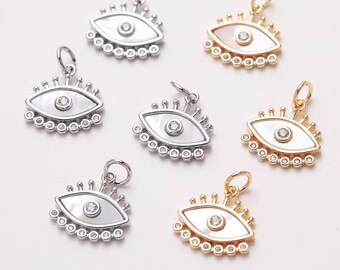 4PCS 18K Gold Plated Brass Zircon White MOP Eye Charm Pendant GG2268