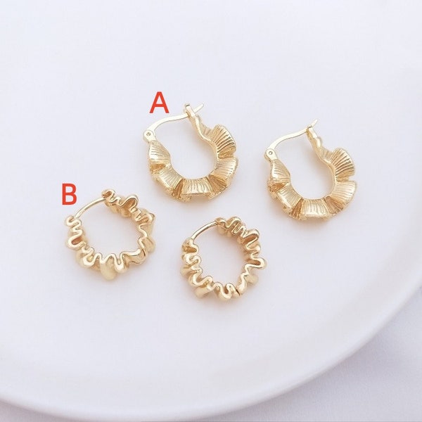 2pairs/5pairs 14K Gold Plated Brass U Ear Studs Ruffle Earring Geometry Earring Studs YR367