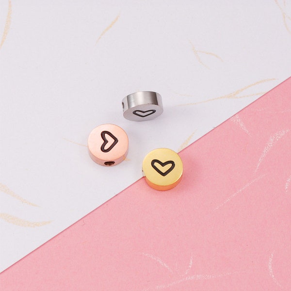 10pcs 8mm Stainless Steel Heart Bead Round Spacer Beads For Jewelry Making Supplies MP340