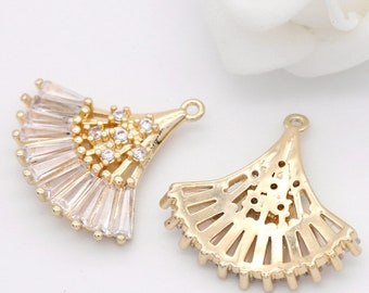 【初回限定お試し価格】 20x20mm 10pcs 14k Pendant Charm Fan Zircon Pave CZ Gold アクセサリー