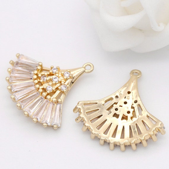 10pcs 20x20mm 14k Gold CZ Pave Zircon Fan Charm Pendant 10pcs 20x20mm 14k Gold CZ Pave Zircon Fan Charm Pendant