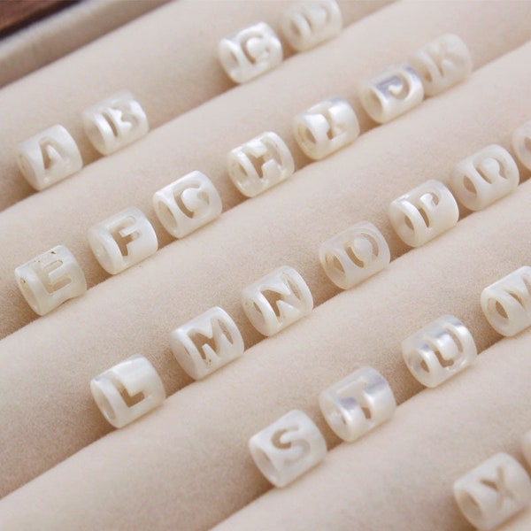 2pcs/4pcs/6pcs Double Sides Natural White MOP Shell  A-Z 26 Capitals Letters Beads Barrel Beads Big Hole Beads Heart Beads B0321