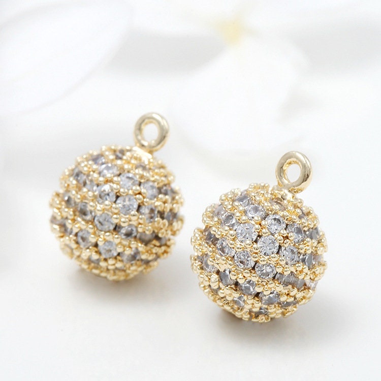 10pcs 14k Gold CZ Pave Zircon Round Ball Charm Pendant 10pcs 14k Gold CZ Pave Zircon Round Ball Charm Pendant