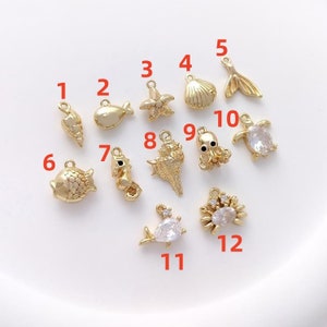 2PCS/4PCS/10PCS 14K Gold Plated Brass Zircon Sea Horse Conch Starfish Octopus Fish Crab Charm Pendant YG671