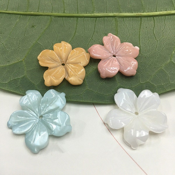 10pcs 20mm Natural MOP Flower Beads White Mother of Pearl Carved  Flower Beads SZ003