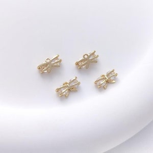 2pcs/4pcs/10pcs 14k Gold Plated Brass Zircon Bowknot Charm Pendant YG673 image 3