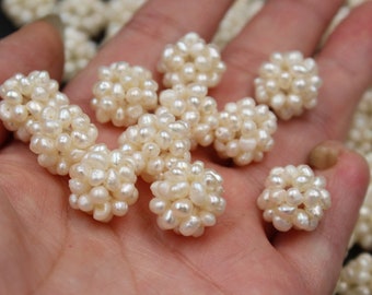 2pcs/4pcs/10pcs 12-16mm Handmade Weave Pearl Balls,Natural Freshwater Pearl Ball Cluster,Fresh Water Pearl Beads for Jewelry Making Y005