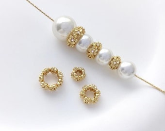 2pcs/4pcs/10pcs 14K Gold Plated Brass Zircon Flowers Beads Spacer Beads Big Hole Beads YT81