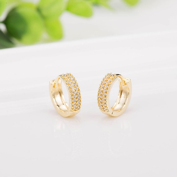 2pairs/5pairs 13mm 14K Gold Plated Brass CZ Pave Round