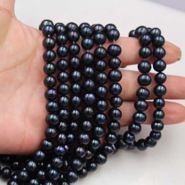 1 Strand 8mm Black Round Freshwater Pearls, Perles de perles d’eau fraîche pour bijoux faisant Y021