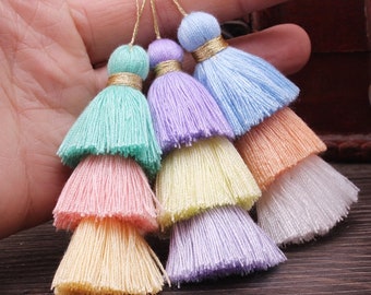 10pcs 70MM Tiered Tassels Three layer Tassels Cotton Rainbow Tassels Charm Pendant For Jewelry Making C205