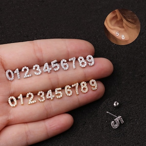 2 pcs/4 pcs/10 pcs Acier Inoxydable Zircon 0-9 Nombre Tragus Cartilage Stud HS19121