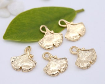 10pcs 16x14mm 14K Gold Plated Brass Ginkgo Leaf Charm