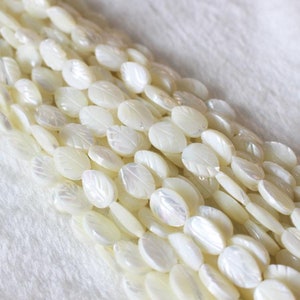 15,5 pollici 6x9mm naturale MOP bianco foglia perline, perline di conchiglia bianca, madre di perle XH5019