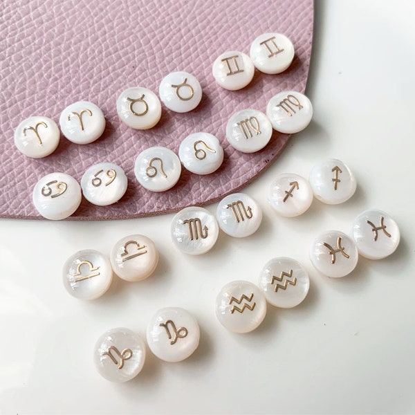 1Set White Shell 12 Zodiac Signs Constellation Beads Round Beads Heart Beads  D0106