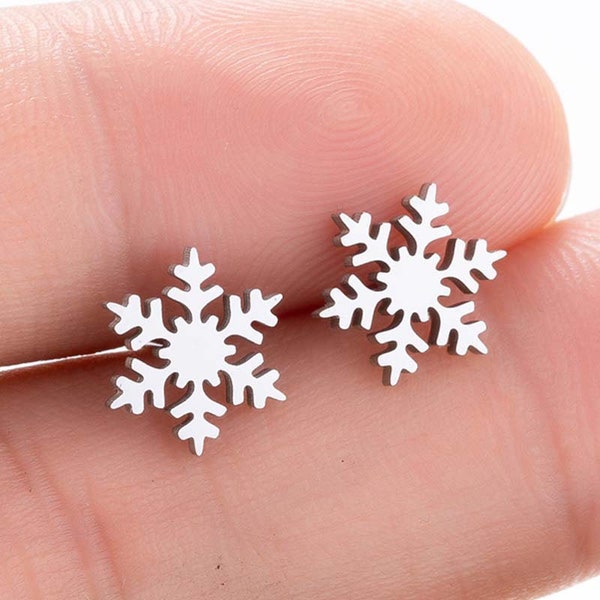 2pairs/5pairs 10mm Stainless Steel Snowflake Ear Studs Earring Studs Christmas Gift JS142