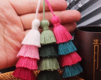 10pcs 100MM Tiered Cotton Tassels Rainbow Tassels Charm Pendant For Jewelry Making C200