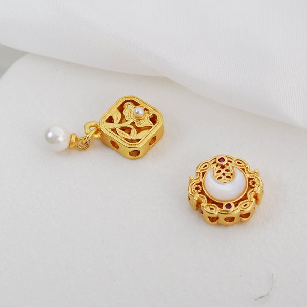 2pcs/4pcs/10pcs 18K Matted Gold Plated Brass Rose Beads Cube Square Beads Spacer Beads Mop Moon Beads TR980