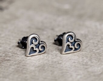 ピアス Horizontal Step Earrings #3144 S925 Sterling Silver Heart Geometry Ear Studs Earrings Punk