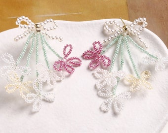 2pcs/4pcs/10pcs Glass Beads ABS Pearl Flower Tassels Bowknot Ear Studs Earring SHM8-10a