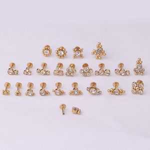 2 pz/4 pz/10 pz Acciaio inossidabile Piccoli orecchini a perno Zircone Fiore Croce Albero Labret Trago Cartilagine Orecchio a perno HS601