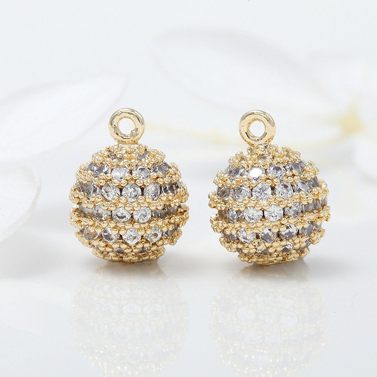 最高 Zircon Pave CZ Gold 14k 10pcs Round Pendant Charm Ball 小物