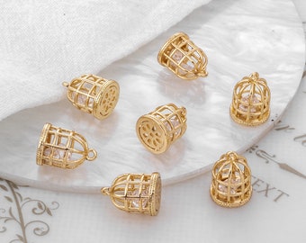 2pcs/4pcs/10pcs 9X12MM 14k Gold Plated Brass Zircon Hollow