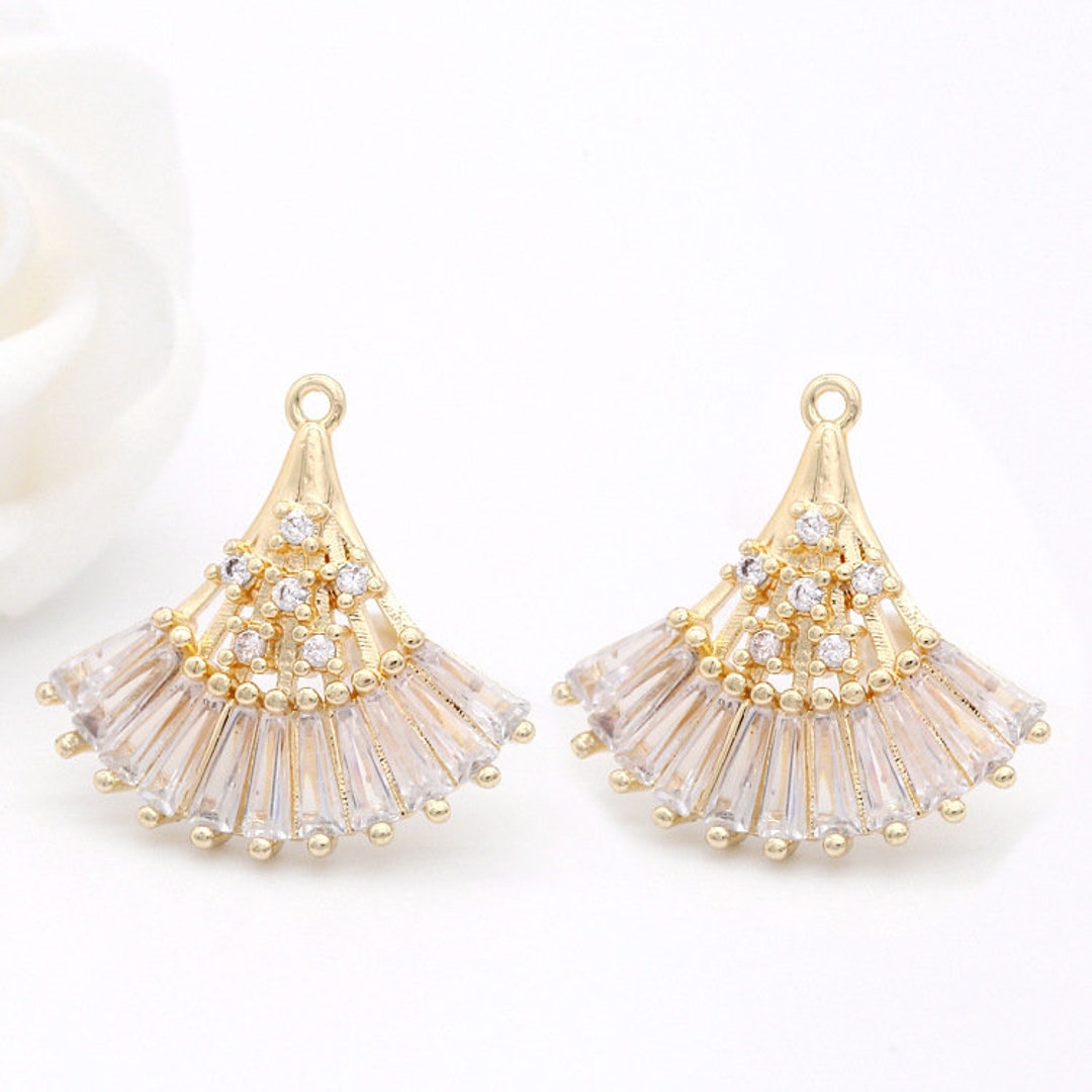 10pcs 20x20mm 14k Gold CZ Pave Zircon Fan Charm Pendant 10pcs 20x20mm 14k Gold CZ Pave Zircon Fan Charm Pendant